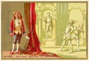 Molière, dramaturge français, et une scène de sa pièce Don Juan - French School